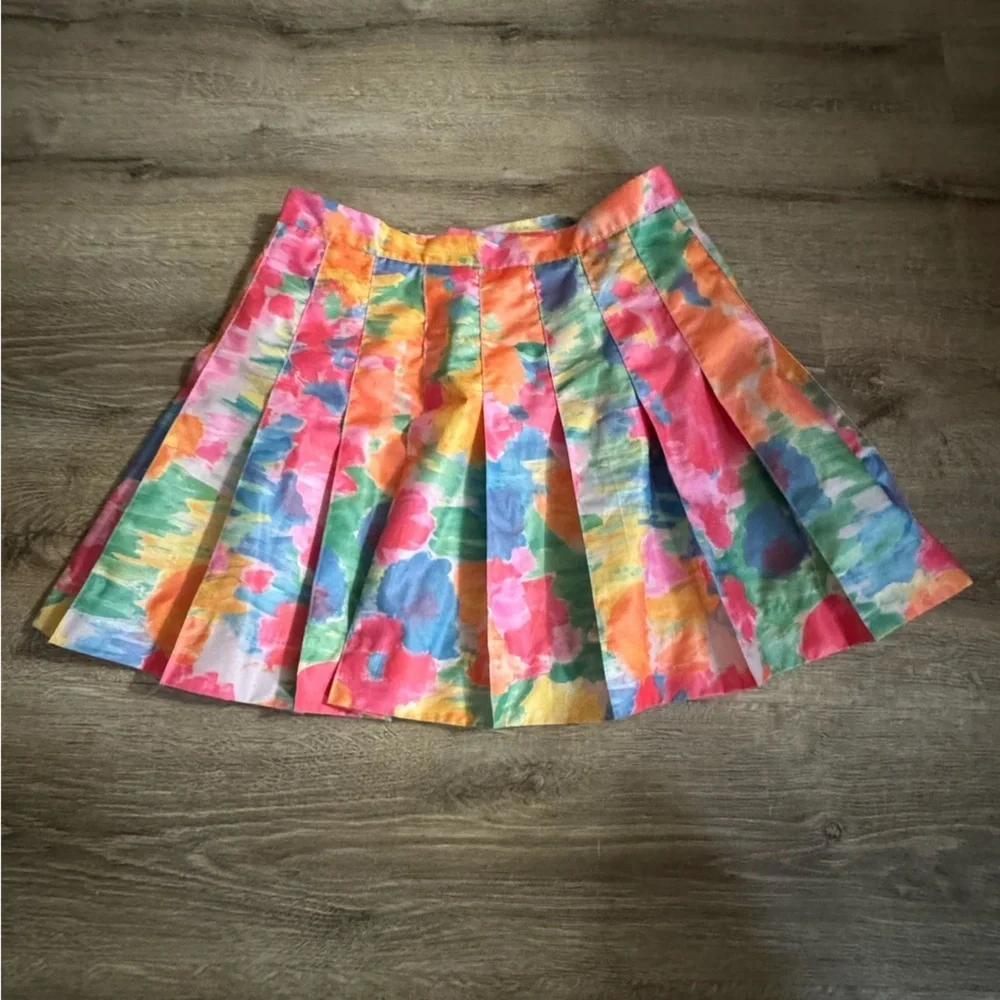 Vintage Cycle Boston Colorful Floral Print Pleated Mini Skirt